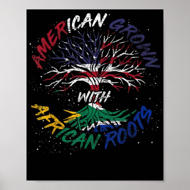 Poster American Grown African Roots Usa Drapeau Noir Hist (Devant)