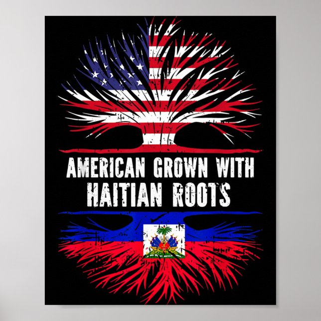 Poster American Grown With Haitian Roots Usa Flag Haiti  (Devant)