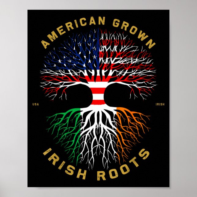 Poster American Grown With Irish Roots Tree Usa Ireland F (Devant)