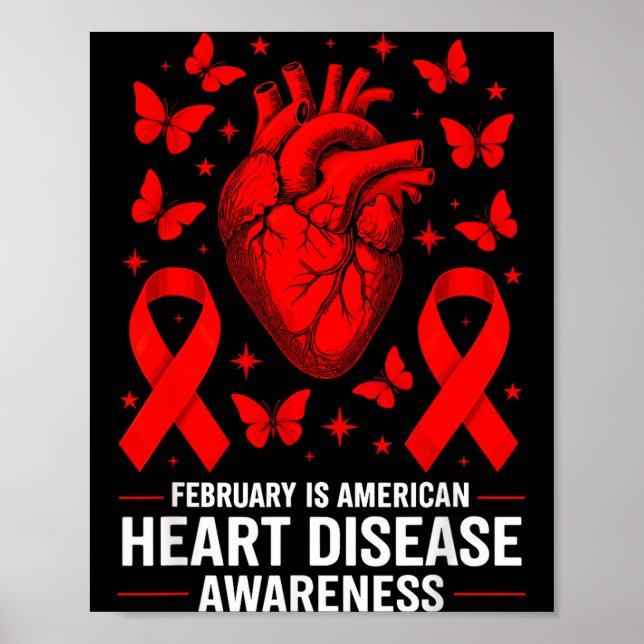 Poster American Heart Disease Awareness Month Ribbon Red  (Devant)