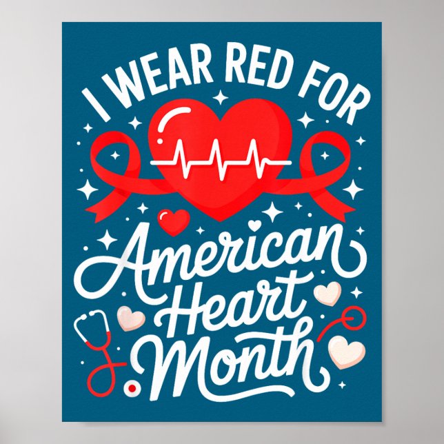 Poster American Heart Disease Awareness Month Ribbon Red  (Devant)