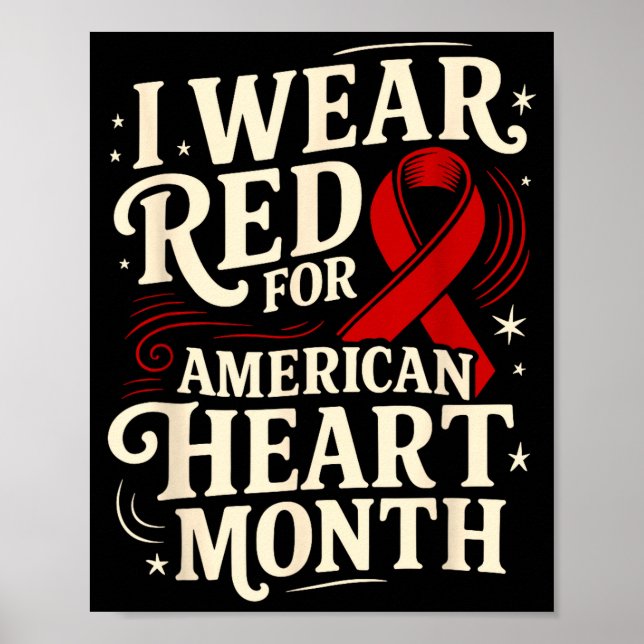 Poster American Heart Disease Awareness Month Ribbon Red  (Devant)