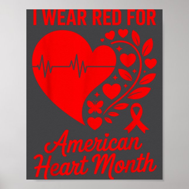 Poster American Heart Disease Awareness Month Ribbon Red  (Devant)