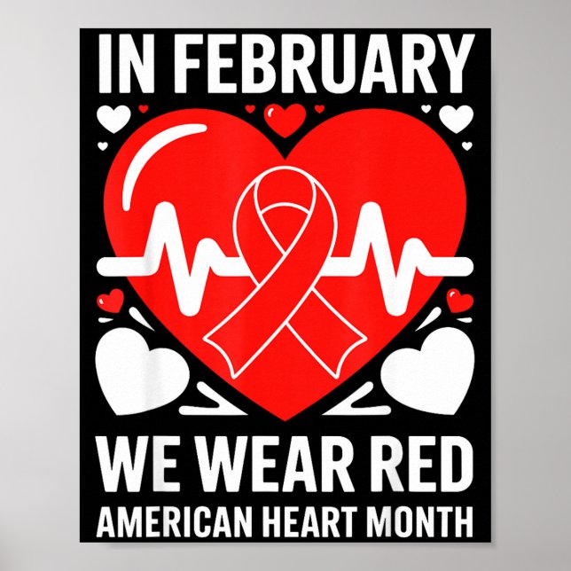 Poster American Heart Disease Awareness Month Ribbon Red  (Devant)
