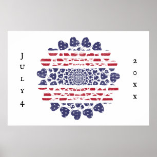 Poster American Psychedelic Patriotic Hearts Tie Dye
