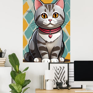 Poster American Shorthair Cat Abstrait Art Feline