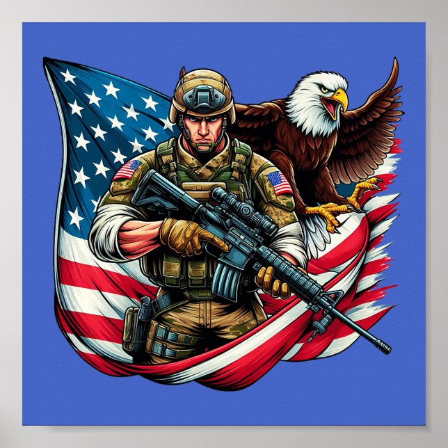 Poster American Soldier Eagle USA Drapeau Patriotique Art (Devant)