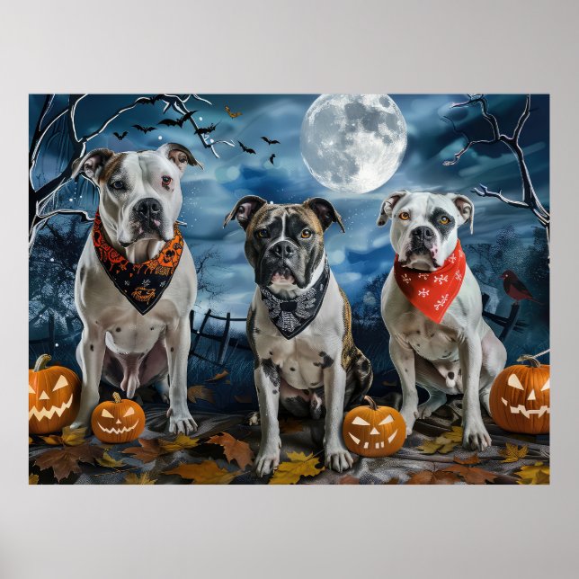 Poster American Staffordshire Halloween Éffrayant (Devant)