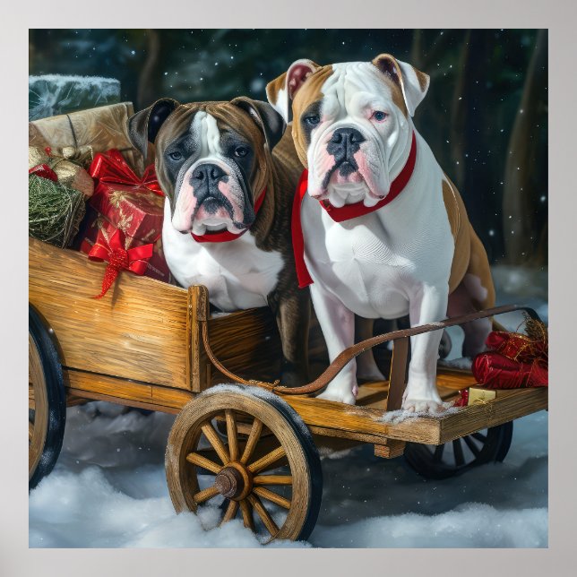 Poster American Staffordshire Snowy Sleigh Noël (Devant)