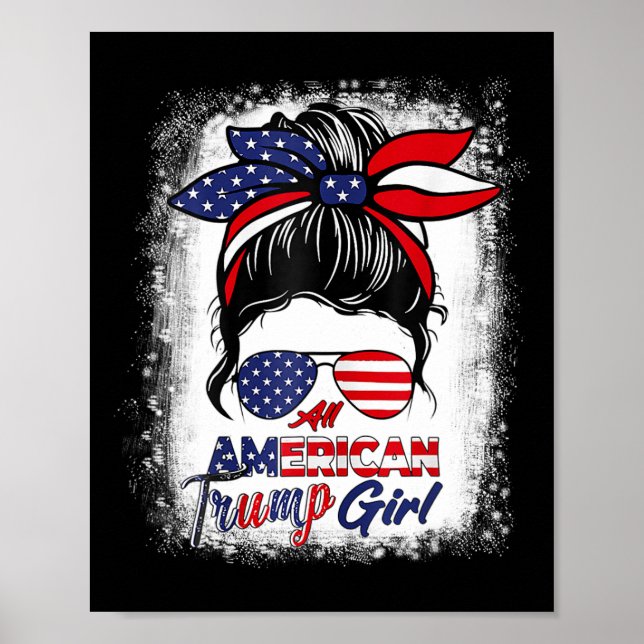 Poster American Trump Girl 4 juillet Messy Bun Pro Trum (Devant)
