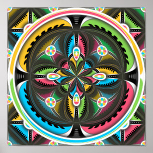 Poster Amérindien Mandala Art Abstrait coloré