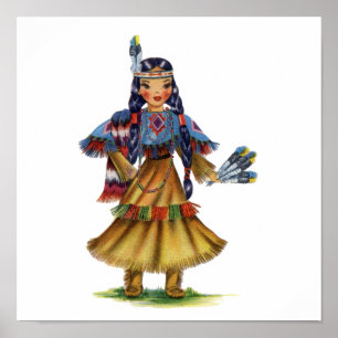 Poster Amérindien vintage en tenue traditionnelle
