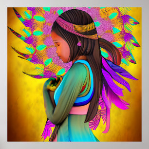 Poster Amérindienne petite fille IA Art