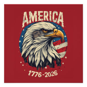 Poster Amérique 1776 2026 Aigle chauve Drapeau patriotiqu