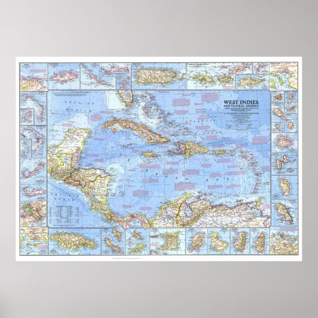 Poster " Amérique centrale/Antilles : 1970 Carte détaillé (Devant)