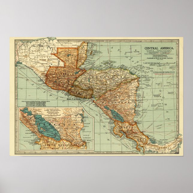 Poster Amérique centraleCarte panoramiqueAmérique central (Devant)