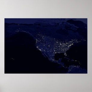 Poster Amérique du Nord à la nuit 30x20 (24x16)