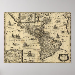 Poster Amérique du Nord et du Sud - Carte panoramique