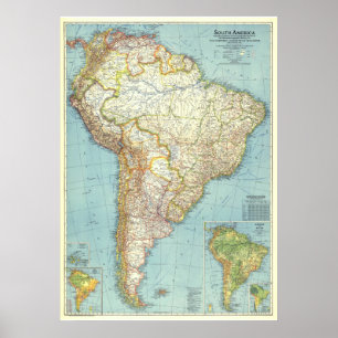 Poster " Amérique du Sud : 1942 Carte détaillée ...