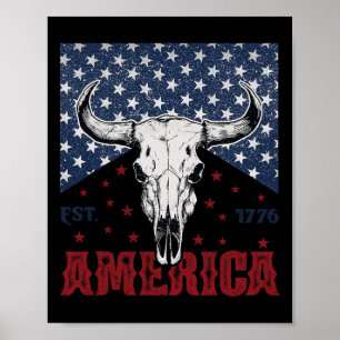 Poster Amérique Est 1776 Crâne de vache 4 juillet drôle