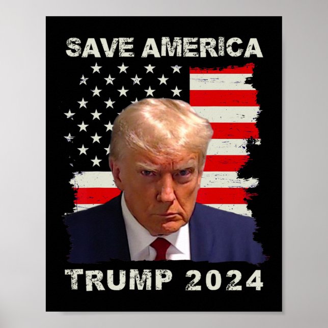 Poster Amérique Libérez Trump Mug Shot 2024 drapeau améri (Devant)