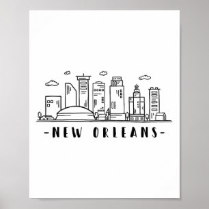 Poster Amérique Louisiane Nouvelle-Orléans Skyline Silhou