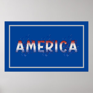 Poster Amérique Patriotique Shimmer Word Art