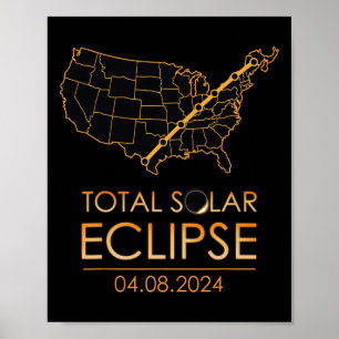 Poster Amérique Total Éclipse Solaire Avril 8 2024 Usa Ca
