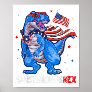 Poster Amerisaurus T Rex USA Drapeau Enfants Drôle 4 juil