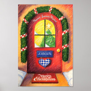 Poster Amical Rouge Joyeux Noël Porte d'entrée Confortabl
