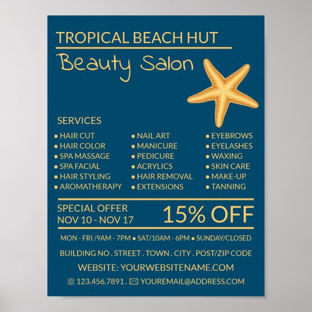 Poster Amier d'or, beauté, salon de beauté Advert (Devant)