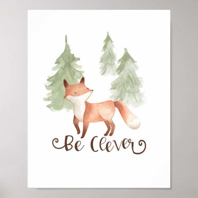 Poster Amis de la forêt au renard aquarelle Soyez intelli (Devant)