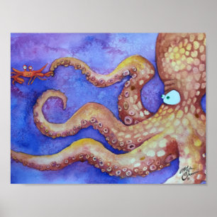 Poster "Amis" poulpe et crabe, poisson avec l'attitude