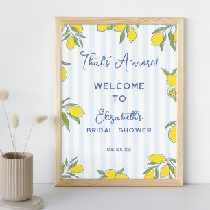 Poster Amore Lemons Dessinés à la Main Rayures Bleues Bab