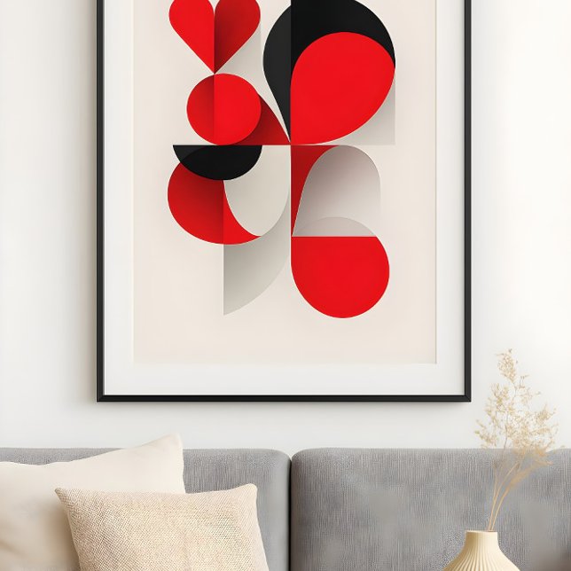 Poster Amour abstrait d'art géométrique moderne rouge et  (Créateur téléchargé)