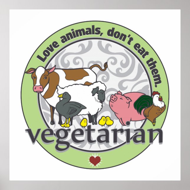 Poster Amour Animaux Ne Les Mangent Pas Végétarien (Devant)