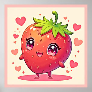 Poster Amour aux fraises adorable