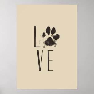 Poster Amour avec animal Empreinte de patte Brown Grunge 