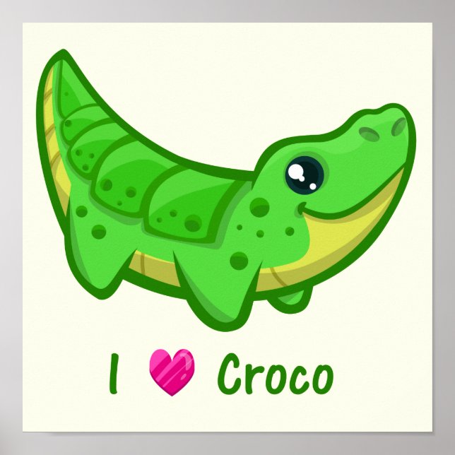 Poster Amour de crocodile mignon bébé dessin animé kawaii (Devant)