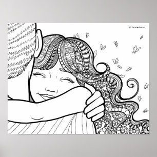 Poster Amour de la fille - Line Art Portrait