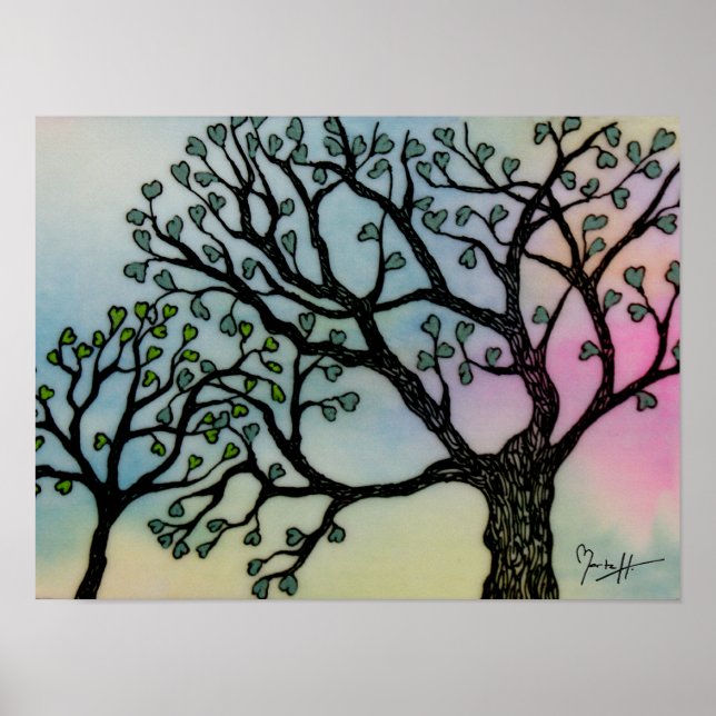 Poster Amour de la mère - Arbres sur le vellum et aquarel (Devant)