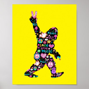 Poster Amour de la paix Bigfoot Hippie Drôle Amateur de B