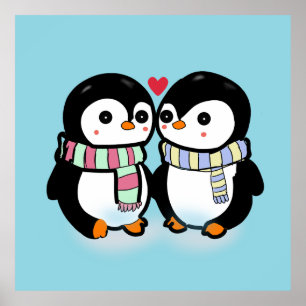 Poster Amour de manchot personnalisé d'hiver