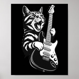 Poster Amour de musique cool   Chat rock jouant de la gui