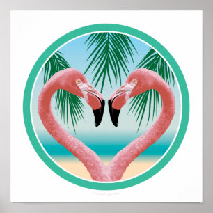 Poster Amour du Flamant rose (Saint-Valentin tropical)