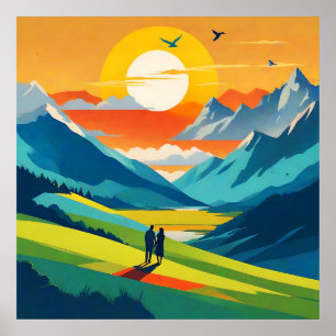 Poster Amour du paysage de la montagne Retro