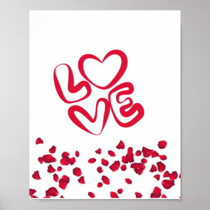 Poster Amour En Rouge Avec Pétales Rouges