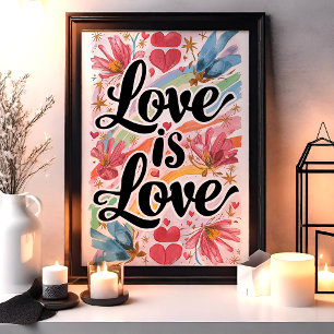 Poster Amour est Amour Aquarelle Florale LGBTQ Art