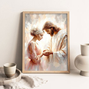 Poster Amour Éternel, Art Chrétien, Art Jésus et Femme,