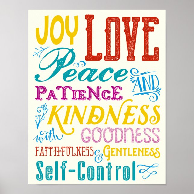 Poster Amour Joie Paix Bonté Typographie Art (Devant)